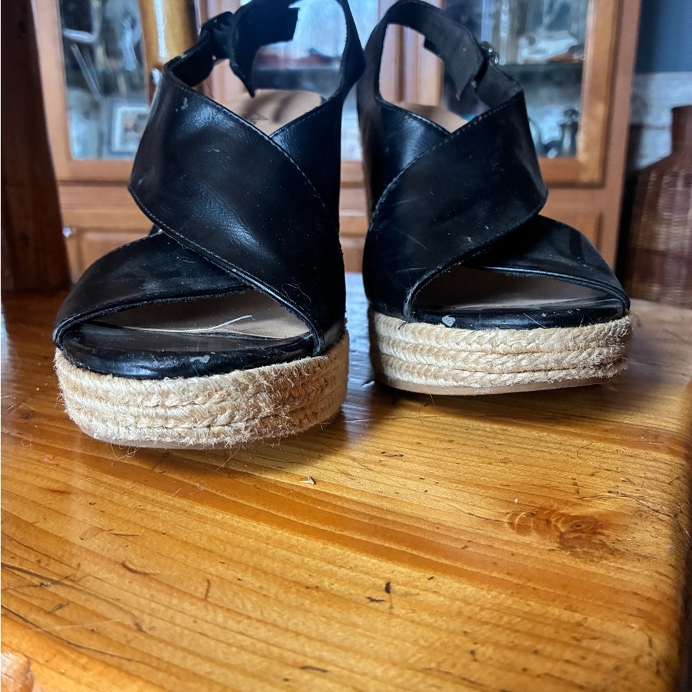 Black Espadrille Platform Sandals - Women's